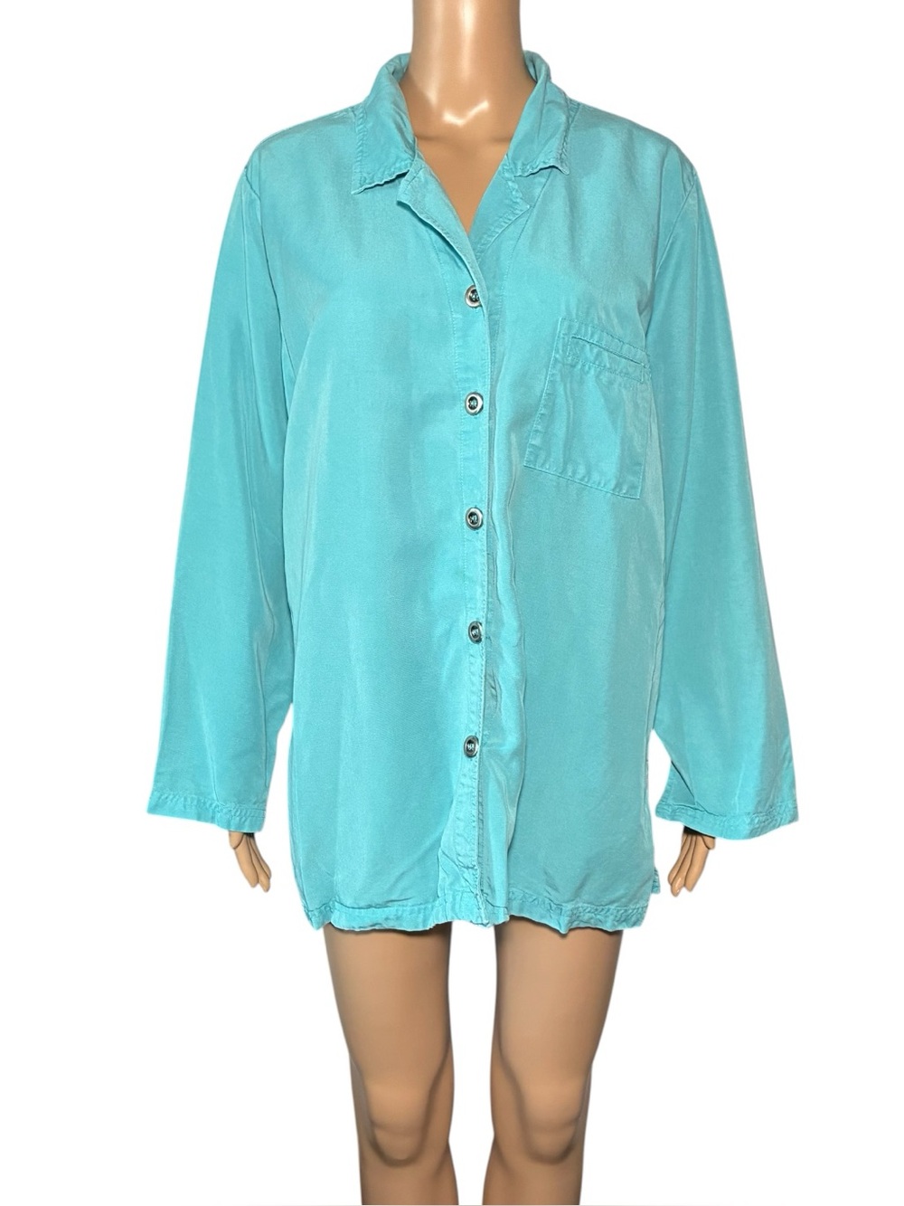 Vintage City Wear Women's Shacket Size XL Aqua Button Up Collared Long Sleeve